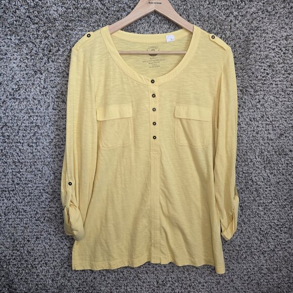 Chicos Zenergy Top Womens 2 US Large Yellow Popover Roll Tab Sleeve Cotton Modal - Picture 1 of 7
